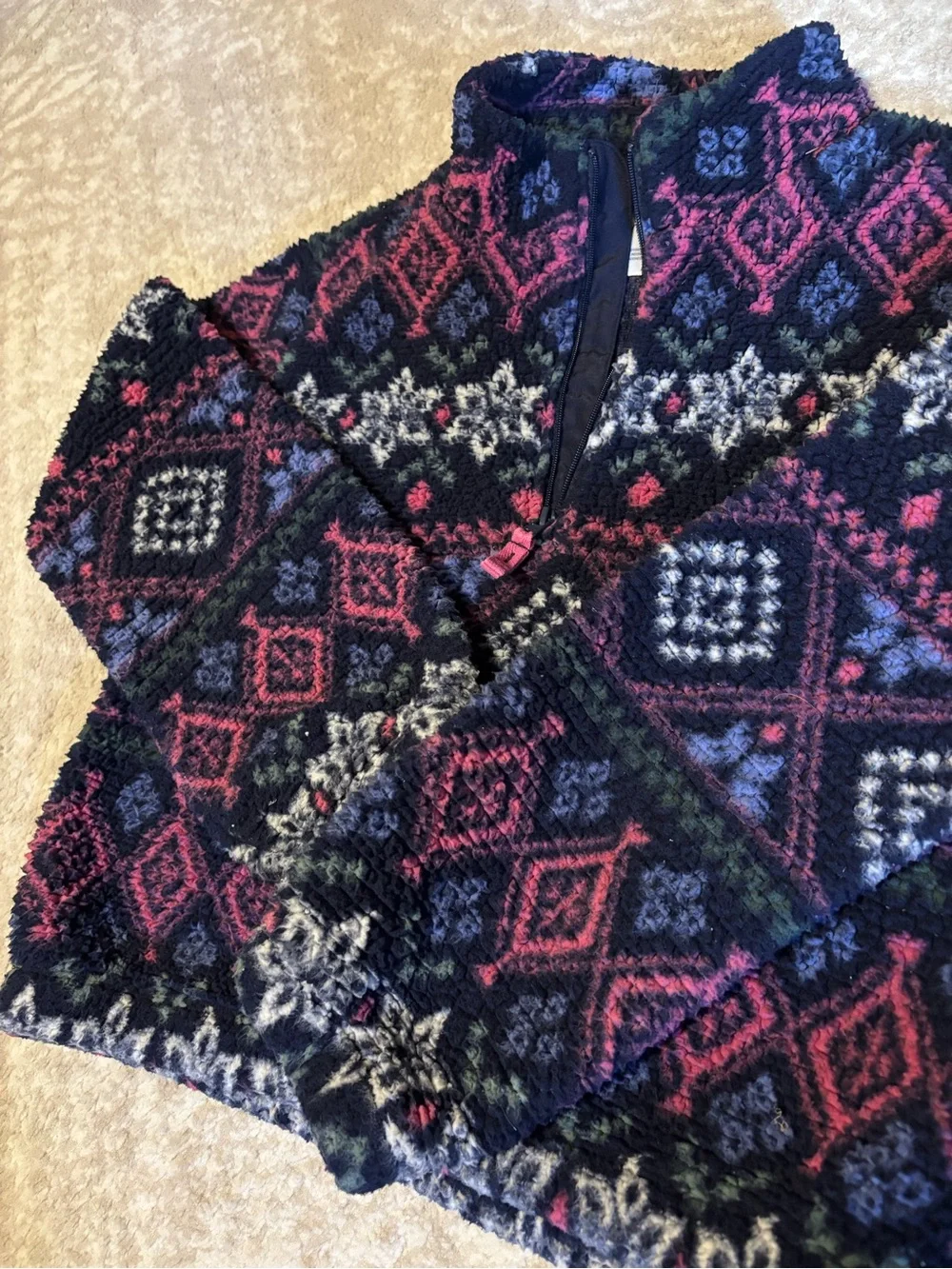 Oshkosh B'gosh - Kids Navy Fair Isle Pattern Fuzzy Sweater Pink White Accents